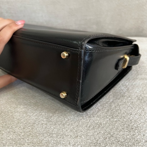 VTG Bally Structured Hex Black Leather Shoulder Bag Crossbody with Gold Hardware - Picture 10 of 16